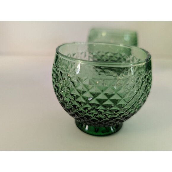 MCM Green Italian Diamond-Cut Glass Decanter With Stopper & 5 Glasses Vintage - Picture 4 of 9